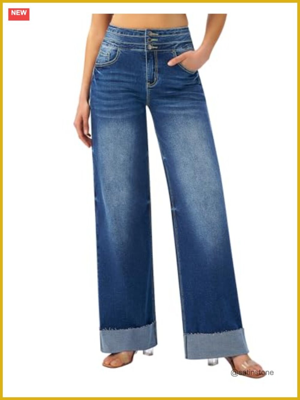 High Waisted Wide Leg Jeans Stretchy Denim
